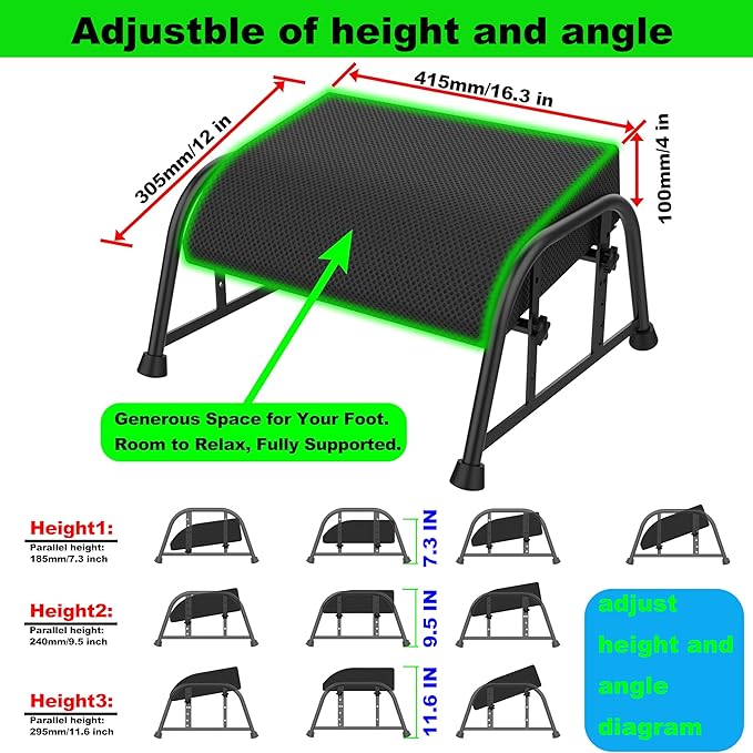 Under Desk Footrest with Memory Foam, Adjustable 10-Level Ergonomic Foot Rest for Office & Gaming Desk Accessories for Leg Rest, Reinforced Metal Frame, Non-Slip Base Extra Large（Black 2 USE