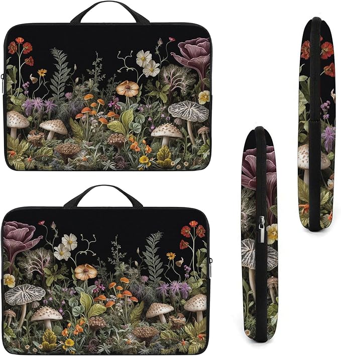 Laptop Sleeve Bag with Handle Computer Protective Soft Cover Case for 14 Inch 13 Inch Laptop,Wildflower Mushroom