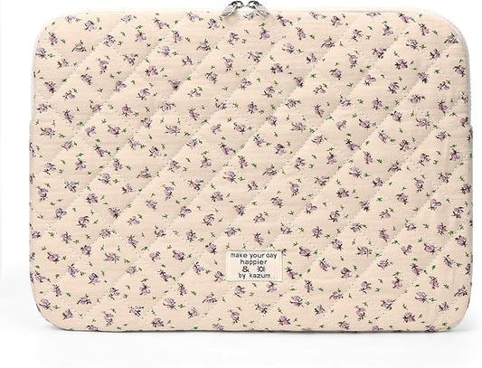 Puffy Laptop Sleeve Case Cute Computer Bag Flower Printed Quilted Laptop Carrying Cases Floral Pattern Protective Cover