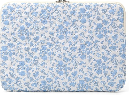 Puffy Laptop Sleeve 13 Inch Cute Quilted Laptop Protective Case Padded Floral Computer Sleeve for MacBook (B-Blue, 13 Inch)