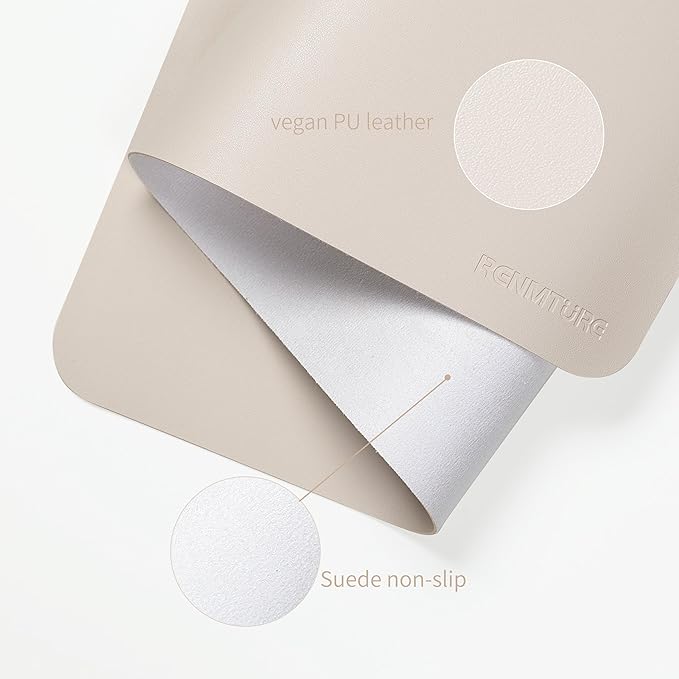 RENMTURE PU Mouse Pad, Faux Leather Large Desk Pad, Home Work Office Accessories, Non-Slip Desk Mat, Waterproof Gaming Pad Desk Blotter (23.6" x 13.7", Beige)
