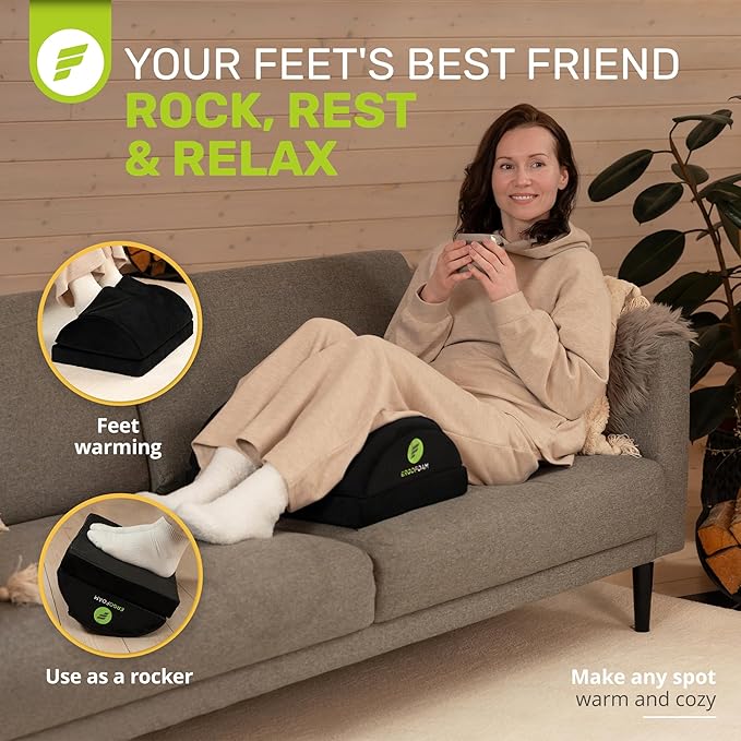 ErgoFoam Foot Rest for Under Desk at Work with Warm Feet Pocket - Chiropractor-Endorsed Foot Rest Warmer, High-Density Foam, Velvet