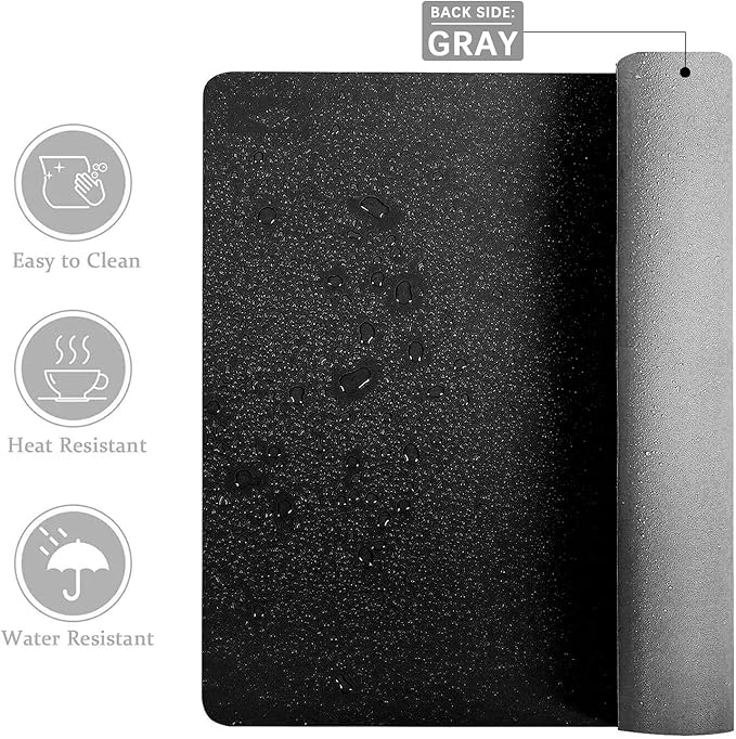 Aothia Double-Sided PU Leather Desk Pad - Non-Slip Large Mouse Pad & Desk Mat for Office, Home - Waterproof, Easy to Clean, Durable Dual-Sided Surface (23.6"x13.7", Black)