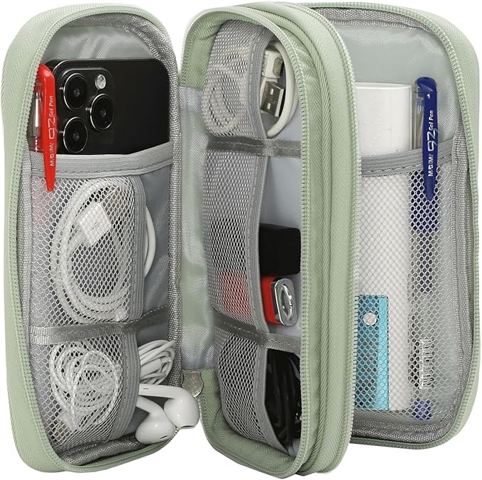 Electronic Organizer Bag, Waterproof Portable Electronic Organizer Travel Accessories Cable Bag Universal Cord Storage Case for Cable, Charger, Phone, Power Bank, Earphone(Mint Green, Large)