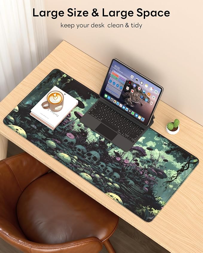 XL Gaming Mouse Pad, 31.5x15.7'' Large Desk Mat with Anti-Slip Rubber Base & Stitched Edges for Gaming, Office, Home - Gloomy Cemetery
