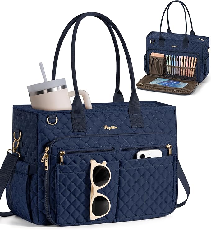 Bagstellar Teacher Bags for Women, 15.6 inch Laptop Work Tote Bag Quilted Nurse Bible Computer Shoulder Bag for School Travel | Dream Tote Work Bag, with 40oz Cup Holder, Insulated Pocket, Zipper & Strap, Office Briefcase, Ideal Gift for Women