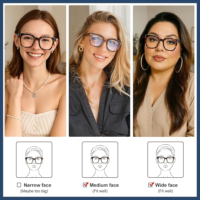 Madison Avenue Blue Light Blocking Glasses for Women Oversized Fashion Blue Light Blocker Anti Eyestrain & UV Protection Computer Eyeglasses (Ink Blue)