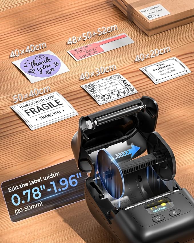Memoqueen M110 Label Maker - M110 Barcode Label Printer Portable Bluetooth Maker Machine with Tape for Name Labels, Small Business, Address, Logo, Clothing Price Tag, Mailing, with 40x30mm Label