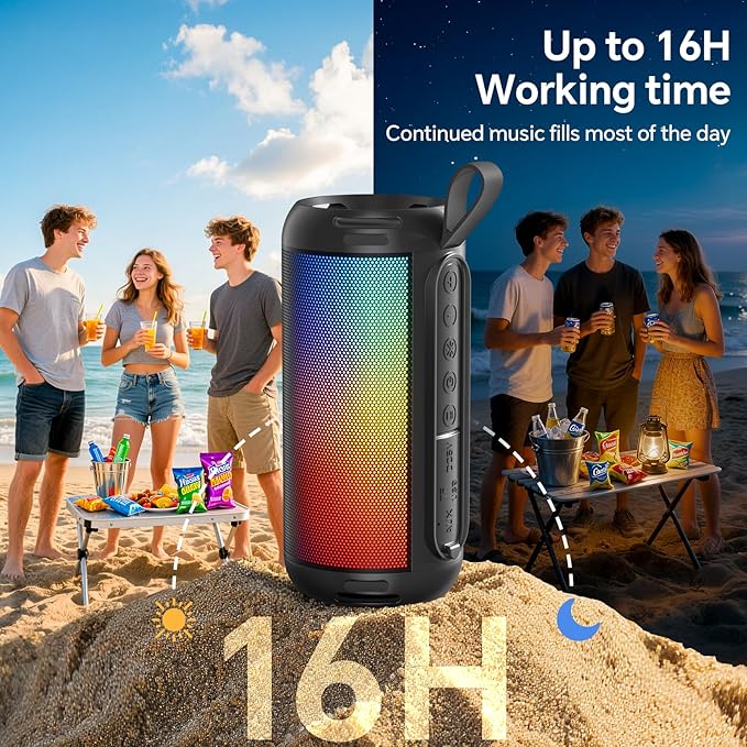 FULMINARE Bluetooth Speaker Wireless TWS Pairing 26W HD Loud Stereo Portable Speakers Bluetooth 6.0 with 16H Playtime, RGB LED Light, IPX5 Waterproof for Home Outdoor Party Gift Black