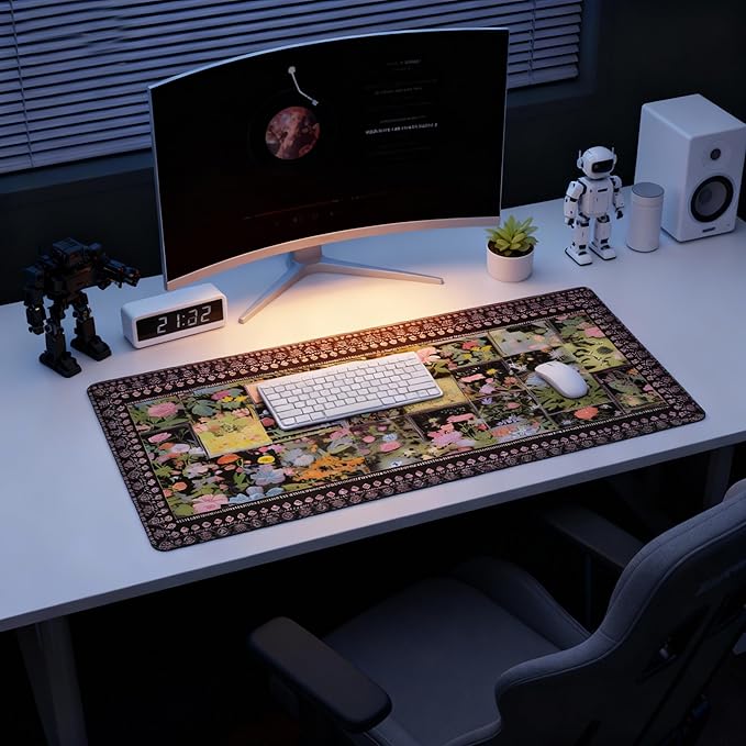 Floral XXL Large Mouse Pad - Anti-Slip Desk Mat with Stitched Edges for Women, Office & Home, Cute Aesthetic Desk Pad for Computer, Keyboard & Laptop