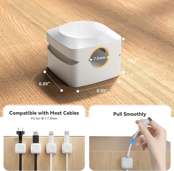 Rotatable Cord Organizer, Enhanced Spring Cable Clips, Strong Adhesive Cable Management, Desk Cord Holder for Nightstand, Office Accessories and Car (8*White) - Image 6