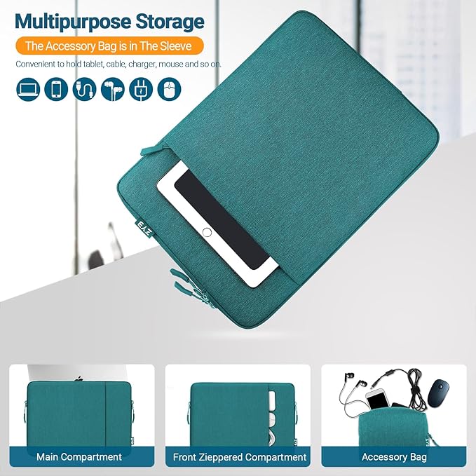ZYB Laptop Sleeve 15.6 Inch,Waterproof Laptop Case 15.6 Inch for 15-15.6'' Lenovo ThinkPad IdeaPad Acer ASUS HP Dell Chromebook MacBook Pro 15 16 etc Notebook Case 15+ Inch with Accessory Bag-Teal