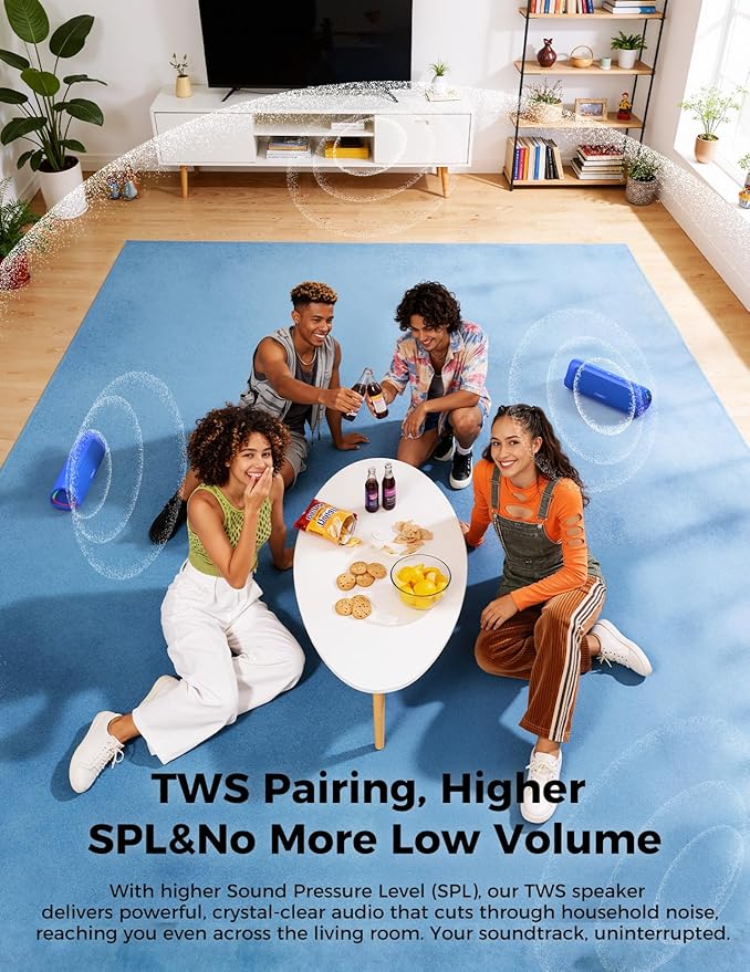 Bluetooth Speaker with HD Sound, Portable Wireless, IPX5 Waterproof, Up to 20H Playtime, TWS Pairing, BT5.3, for Home/Party/Outdoor/Beach, Electronic Gadgets, Birthday Gift (Blue)