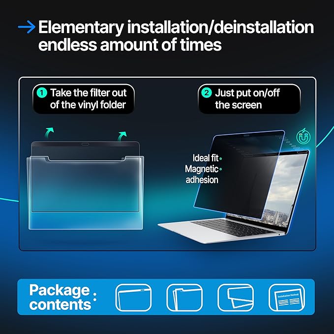 Magnetic Privacy Screen Compatible with MacBook Pro 16" 2019, 2020 Anti-Blue Light Laptop Screen Protector Filter Blue Light Blocking Filter