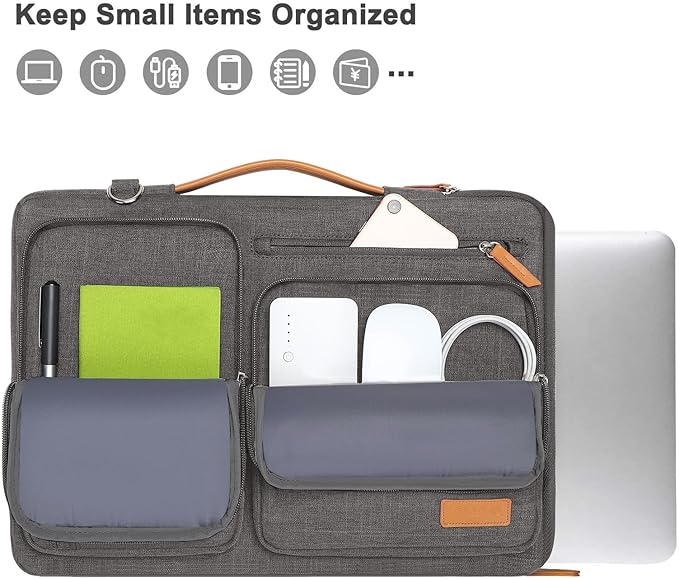 MOSISO 360 Protective Laptop Shoulder Bag,15 inch Computer Bag Compatible with MacBook Air 15 inch M5 M4 M3 M2/Pro 15, Dell XPS Plus,Side Open Messenger Bag with 4 Zipper Pockets&Handle, Taupe Gray