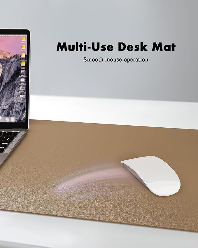 YSAGi Double-Sided Desk Pad, 35.4"x17"Leather Desk Mat, Eco Cork Desk Pad Protector,Large Mouse Pad,Waterproof Desk Blotter for Office/Home(Khaki)