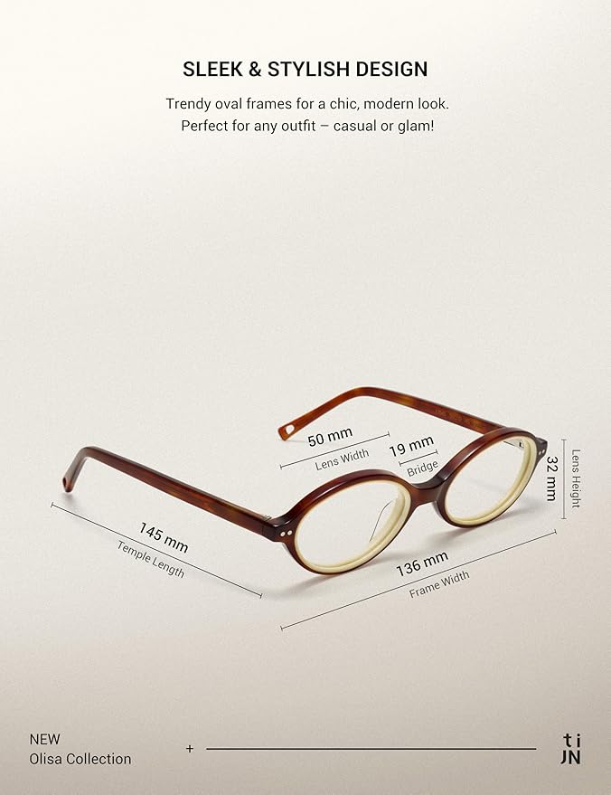 TIJN Olisa Blue Light Blocking Glasses for Women Men,Retro Oval Frame Bluelight Eyeglasses for Gaming/Computer/Screen