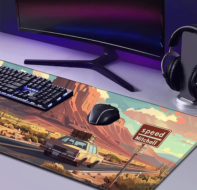 Digital Oil Painting Grassland Road Mouse Pad, Natural Mountain Scenery Game Computer Keyboard Pad, Anti Slip Mouse Desk Pad for Home Office and Study 35.4 x 15.7 x 0.12 Inches