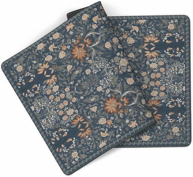Floral Aesthetic Wildflower Gaming Mouse Pad, Blue Pink Rug Desk Mat with Anti-Slip Base & Stitched Edges, Office & Home Desk Decor for Women, 35.4" x 15.7" in Computer Desktop Mat