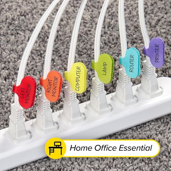 Wrap-It Storage - Cable Labels - Oval, Multi-Color (36 Pack) - Write-On Wire Tags for Cord Identification with Power Strips Behind Desks and TVs - Image 9