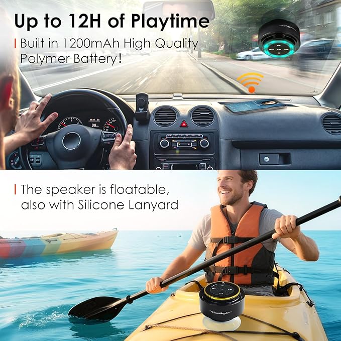 XLEADER (Upgraded Pro Shower Speaker, Certified IPX7 Waterproof Bluetooth Speaker, 8W Crystal Sound&Rich Bass, 15H Playtime, with Suction Cup&Silicone Lanyard,Ideal Gifts, SoundAngel Mate(2 Gen) Gold