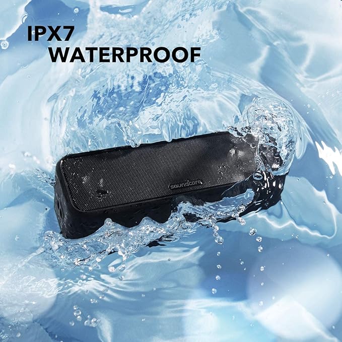 Soundcore Anker 3 Portable Bluetooth Speaker - Wireless, IPX7 Waterproof, 24H Playtime, Pure Titanium Diaphragm Drivers, PartyCast, BassUp, Custom EQ App - for Home, Shower, Outdoor, and Beach