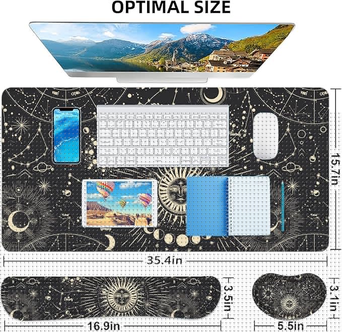 LATEEFAH Desk Mat, Mouse Pad with Wrist Rest, 4-in-1 Large Mouse Pads for Desk, Ergonomic Mouse Pad and Keyboard Wrist Rest Gaming Keyboard Mat for Office, Home