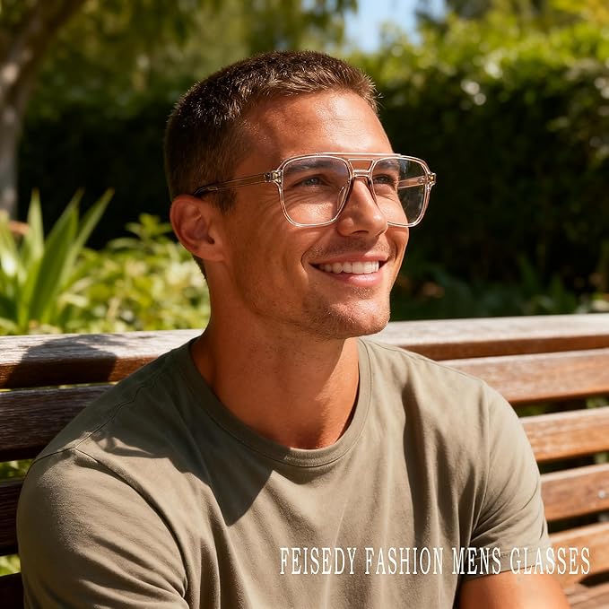 FEISEDY Blue Light Blocking Glasses Fake Nerd Clear Square Computer Lightweight Pilot Glasses Frame Oversized B2866