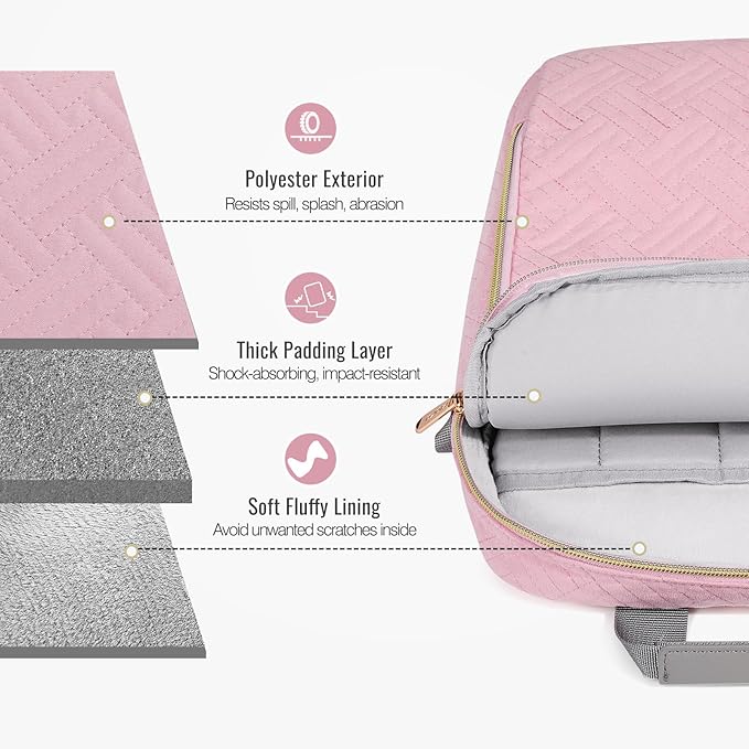 MoKo 13-14 in Puffer Laptop Sleeve Bag for 13-inch New Mac Air M5/Neo A18 Pro, 14-inch Mac Pro M5/M4/M3/M2/M1, 13.8“ Surface, Puffy Laptop Carrying Case with Handle & Shoulder Strap, Pink