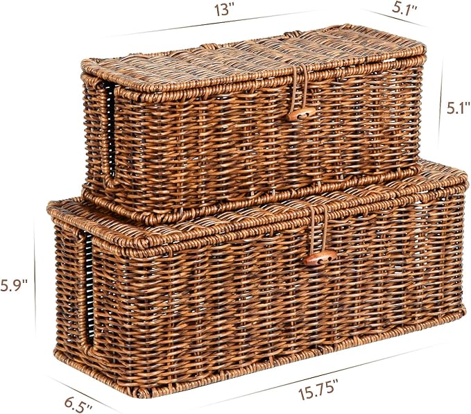 BROWNLILY Rattan Wire Storage Box, Handmade Cord Organizer for Desk Cord Hider Outlet Covers Baby Proofing for Power Strip TV PC Router Charger Under Desk Cable Management Box - Image 3