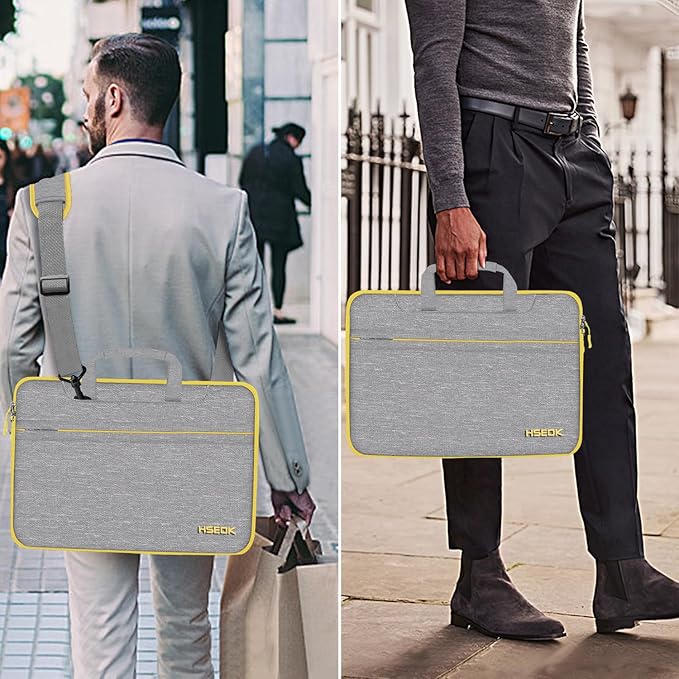 Hseok Laptop Shoulder Bag 13 13.3 14 Inch Case Compatible with MacBook Pro/Neo 14" M5/M4/M3/M2/M1,Mac Air/pro/Neo 13" and Most 13 13.3 14 Notebooks,Spill-Resistant Briefcase,LT Gray & LT Yellow