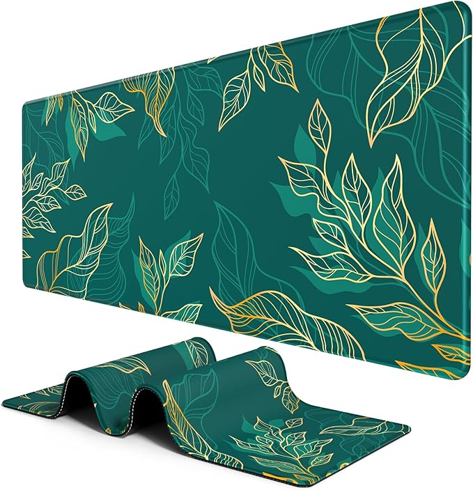 BOSOBO Large Mouse Pad, XXL XL Extended Gaming Mouse Mat, Desk Mat for Office & Home, Long Keyboard Mat, Huge Desktop Full Cover 31.5 x 11.8 Inches, Artistic Luxury Leaves Green