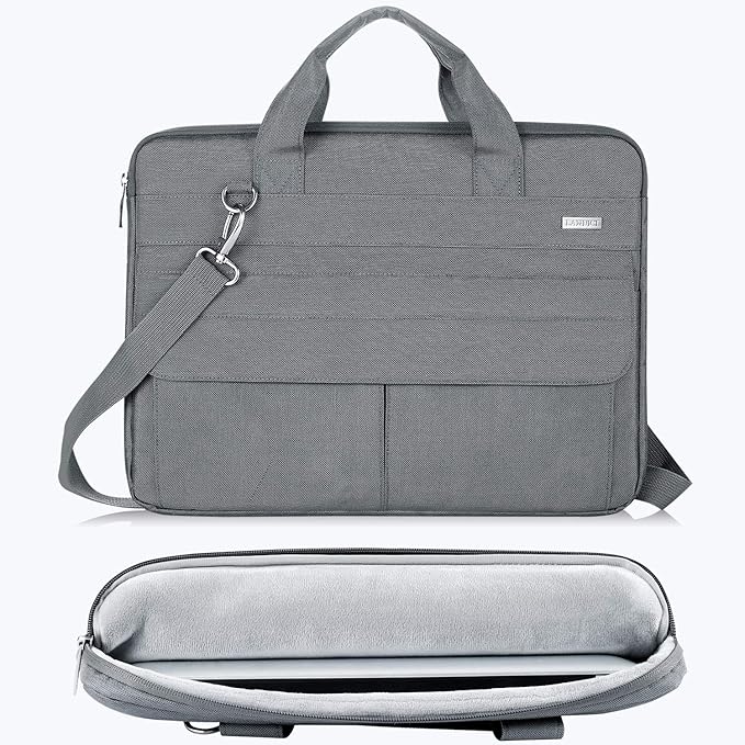 LANDICI Laptop Bag Case 17 17.3 inch, Waterproof Computer Sleeve Cover Compatible with MacBook 17, 17-18 inch HP Acer Dell Lenovo ASUS Laptop, Slim Briefcase with Shoulder Strap, Grey