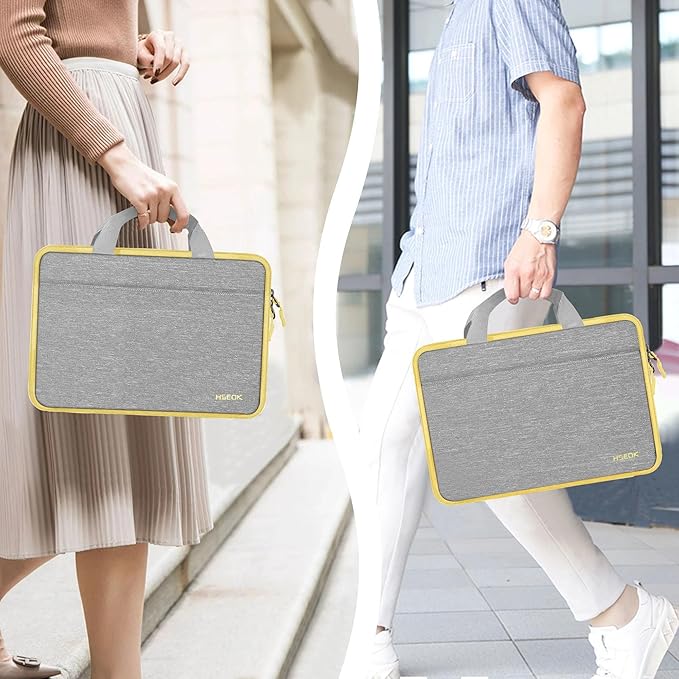 Hseok Laptop Case 13.3-14 inch Sleeve, TSA Computer Handbag Water-Resistant and Shockproof Bag Compatible with MacBook Pro/Neo 14", Mac Air/Pro 13.3" and 13"-14" Notebooks Chromebooks,Gray-Yellow