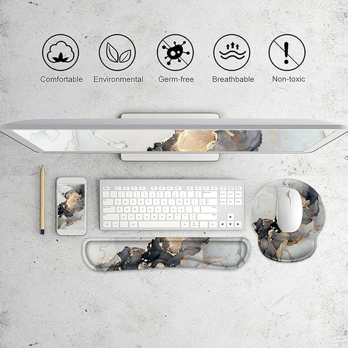 LATEEFAH Mouse Pad with Wrist Rest, 3-in-1 Gaming Mouse Pad, Keyboard Wrist Rest, Ergonomic Memory Foam Mousepad with Wrist Support for Computer Keyboard