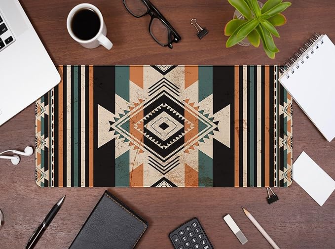Rug Western Mouse Pad Stuff, Western Desk Accessories Vintage Aztec Rug Desk Mat Retro Native American Mouse Pads for Cowboys Large Gaming Mats for Women Men 23.6x11.8