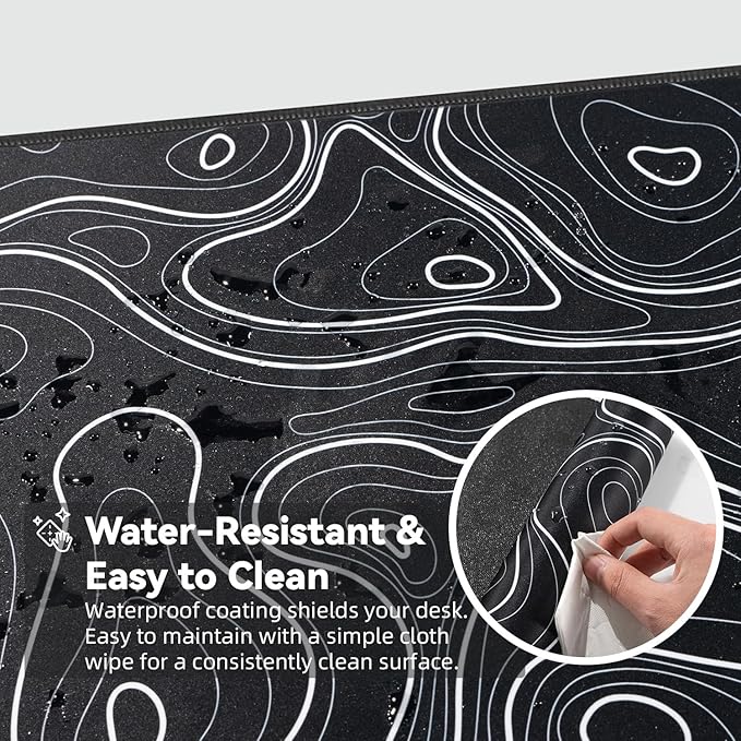 Waterproof Large Gaming Mouse Pad with Durable Stitched Edges, Non-Slip Rubber Base, Grainy Jacquard Mouse Mat Desk Pad for Home Office Gaming, 31.5''x11.8''x0.12'', Topographic Map White