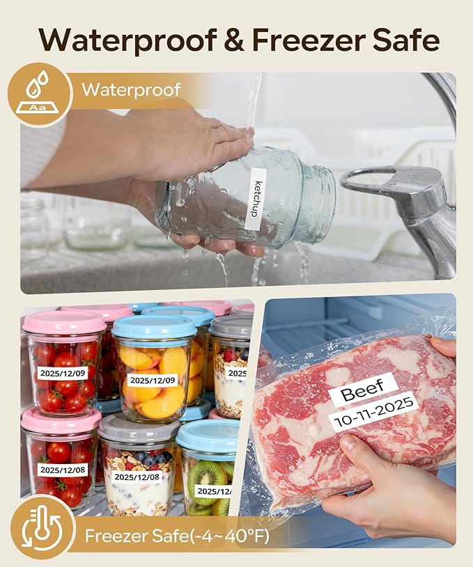 Label Maker Machine with 4 Tapes, M950 Rechargeable Backlit Portable Labelmaker, Inkless 12mm Label Printer for Pantry Organizer, Waterproof Removable Freezer Food-Labels for Jars/Containers/Bottle