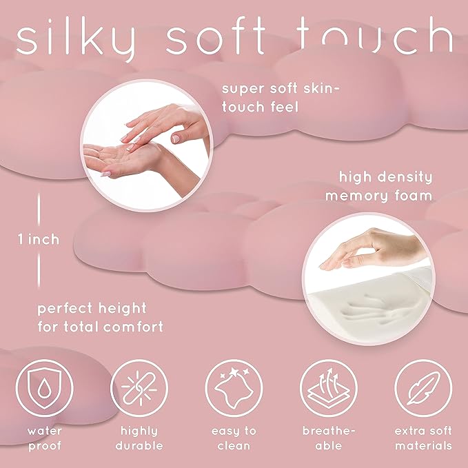 Create-ables Qloud Cloud Wrist Rest Keyboard Wrist Rest for Computer Keyboard Pad, Cloud Keyboard Wrist Rest, Wrist Pad for Keyboard, Memory Foam, Non Slip Base, Comes with Mouse Pad - Pastel Pink