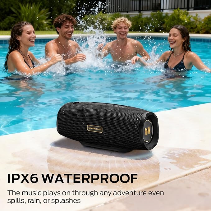 Monster S380 Bluetooth Speaker, Portable Speaker with 40W Stereo Sound, Bluetooth 6.0, 20H Playtime, TWS Pairing, Support AUX/TF Card, IPX6 Waterproof Wireless Speaker for Home, Travel, Outdoor