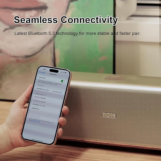 DOSS SoundBox Ultra Bluetooth Speaker with 2.1 Channel Audio, 80W Superior Sound with Deep Bass, Two DSP Technologies, 18H Playtime, BT 5.3, Wireless for Home, Office, Livingroom-Gold