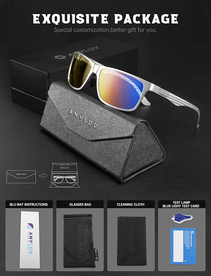 ANYLUV Carbon Fiber Reading Glasses for Men Women, Blue Light Blocking Computer Readers, Anti Glare Spring Hinge
