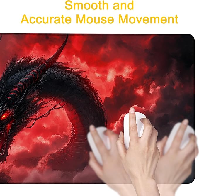 Desk Mat Red Black Dragon Desk Pad for Keyboard and Mouse, Large Big Gaming Mouse Pad with Stitched Edges for Work Game, 35.43 x 15.75 in
