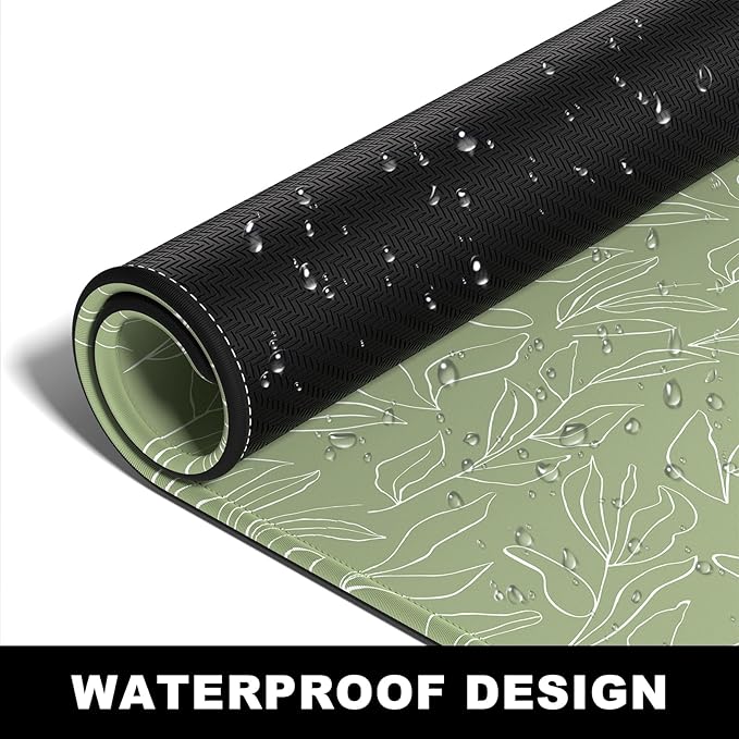 BOSOBO Large Desk Pad - XXL XL Extended Gaming Mouse Pad, Office & Home Mat, Long Keyboard Cover, Desktop Full Cover 31.5 x 11.8 Inches, Minimalist Green Leaf