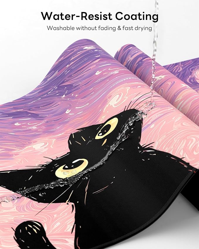 XL Gaming Mouse Pad, 31.5x15.7'' Large Desk Mat with Anti-Slip Rubber Base & Stitched Edges for Gaming, Office, Home - Van Gogh Cat