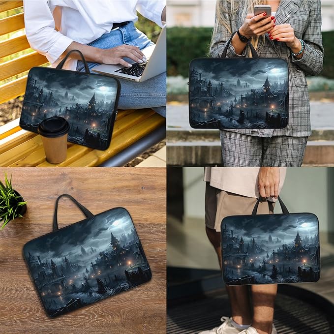 Laptop Sleeve Bag with Handle Computer Protective Soft Cover Case for 14 Inch 13 Inch Laptop,Fantasy Castle