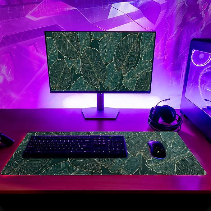 Tropical Palm Tree Extended Mouse Pad 27.6x11.8 Inch, Gaming Mouse Pads, Leaves Large Mousepad Computer Keyboard Mat Desk Pad with Non-Slip Base Waterproof with Stitched Edges for Gaming and Office