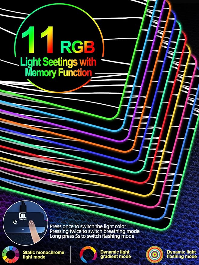 XXL Mouse Pad with Foldable Phone Holder - Black, RGB Desk Mat with 15W Fast Charging, LED Gaming Mousepad with 11 Light Colors, Waterproof Non-Slip Pad (Stand XXL RGB Wavy)