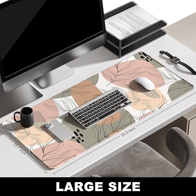 BOSOBO Large Mouse Pad, XXL XL Extended Gaming Mouse Pad, Desk Mat for Office & Home, Modern Boho Leaves