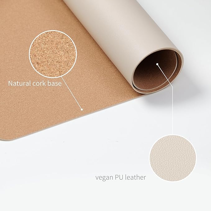 RENMTURE Desk Pad, Cork & PU Leather Desk Mat, Large Mouse pad, Non-Slip Desk Protector and Blotter, Waterproof Writing Pad, Desk Accessories and Organizers for Home Office (Apricot,23.6" x 13.7")